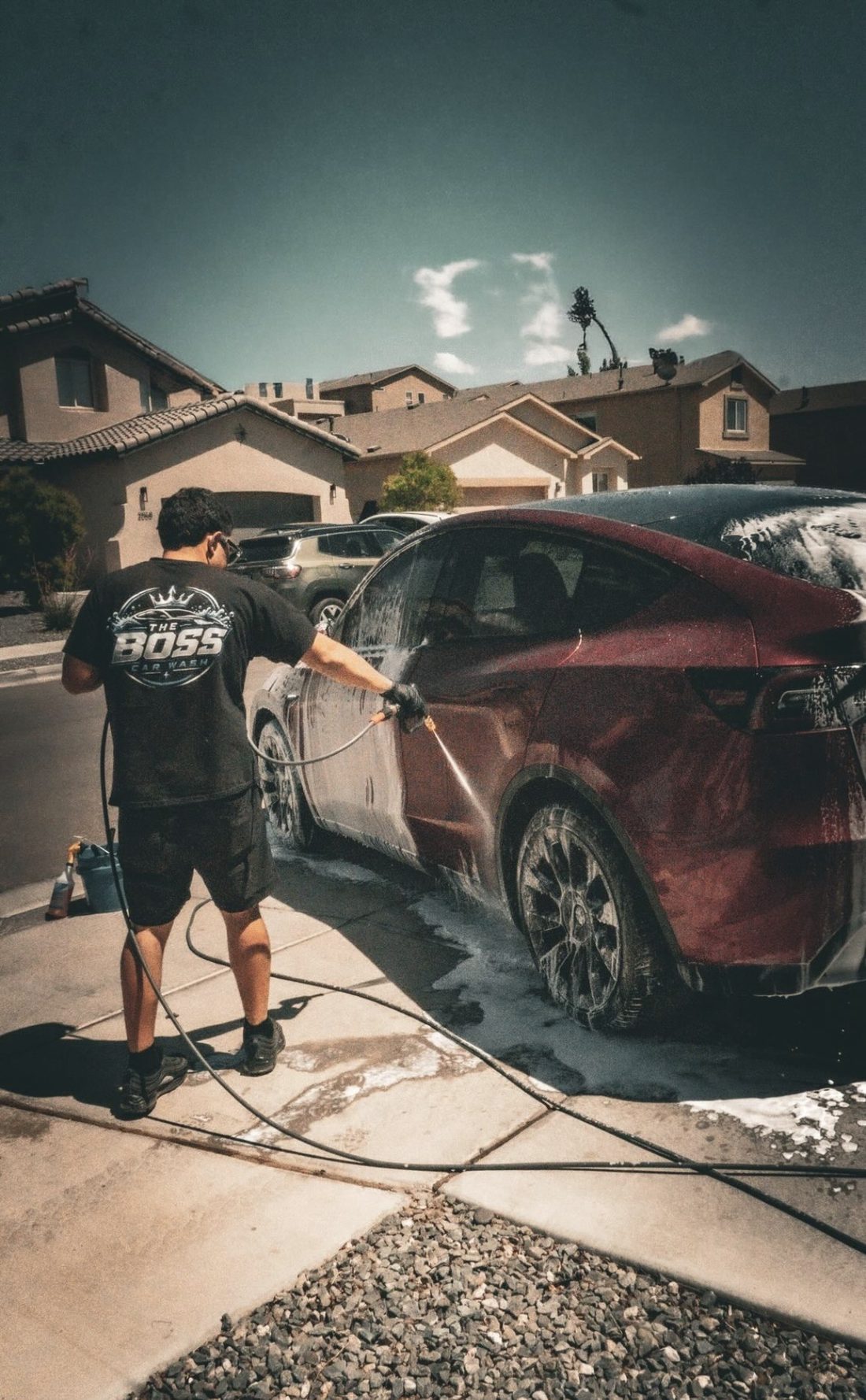 Pressure washing a Tesla